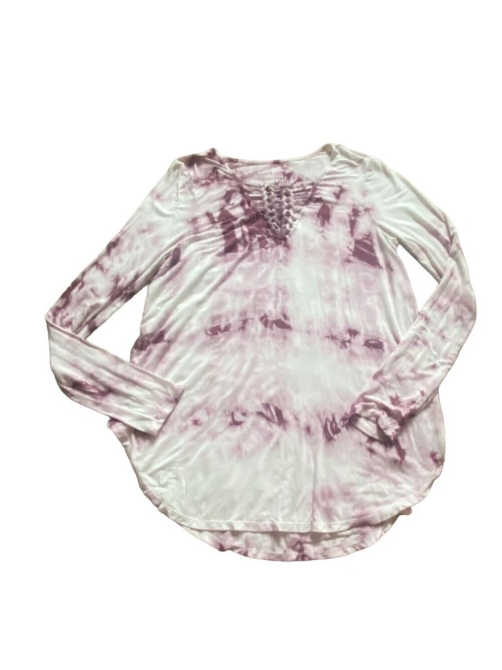 American Eagle Soft & Sexy Tie-Dye Long Sleeve Shirt-Braided Neckline-Purple-M